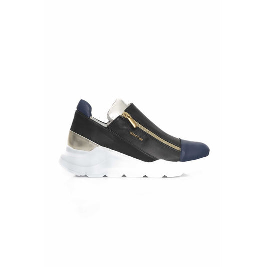 Sneakers by Cerruti 1881 for women in goatskin leather & polyester black presents a sumptuous silhouette as Women's Fashion Goatskin Leather & Polyester Sneakers, expertly defined by a sumptuous fashion style for a sumptuous, high-fashion look.