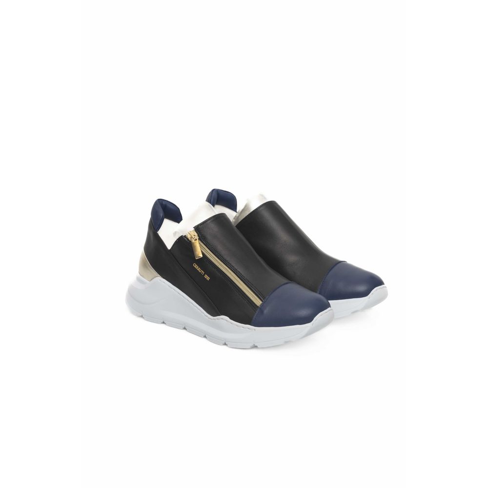 Sneakers by Cerruti 1881 for women in goatskin leather & polyester black features an sumptuous design from the Women's Fashion Goatskin Leather & Polyester Sneakers collection, highlighting a sumptuous fashion style for a premium, high-fashion look.