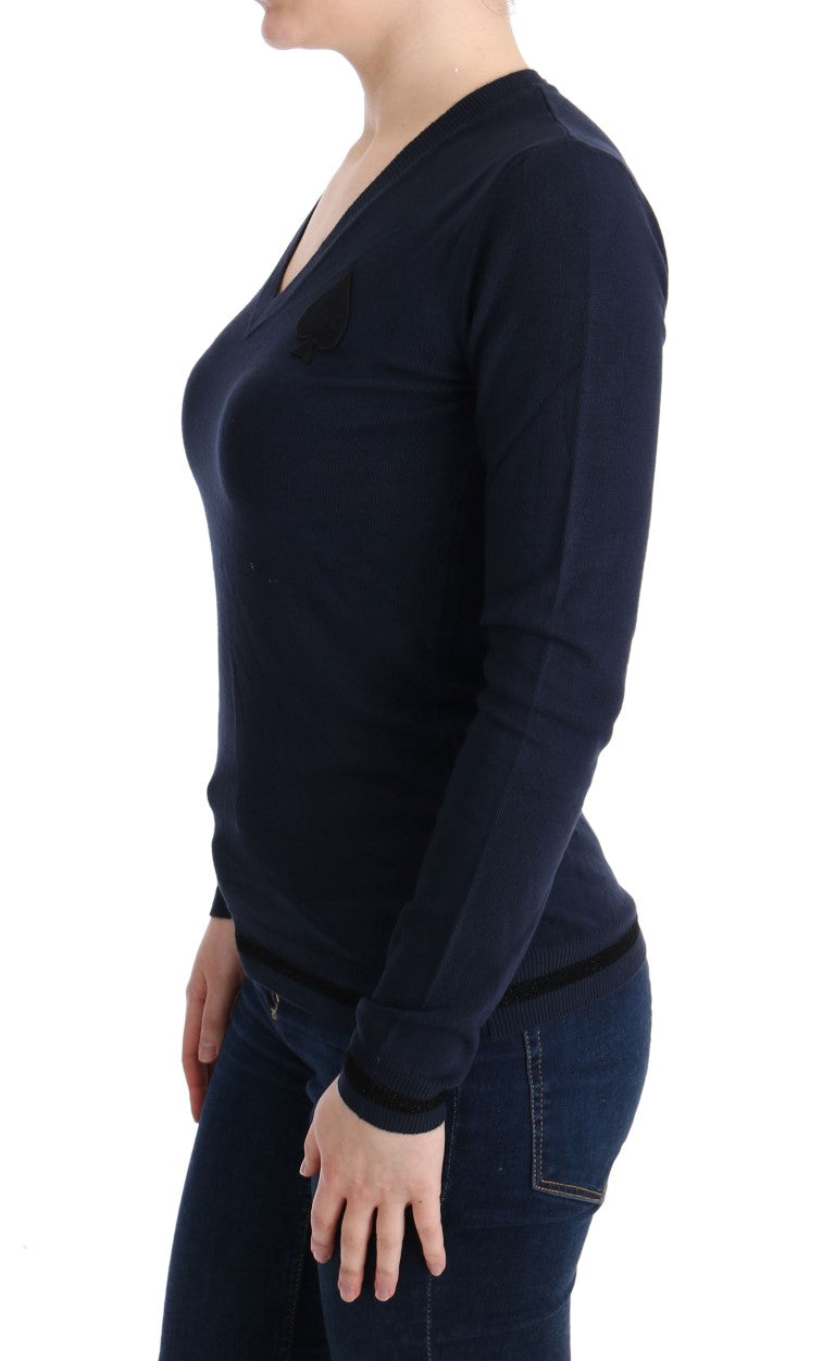Costume National Women's Blue V-neck Viscose Sweater