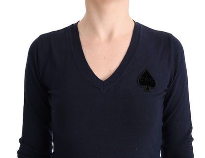 Costume National Women's Blue V-neck Viscose Sweater