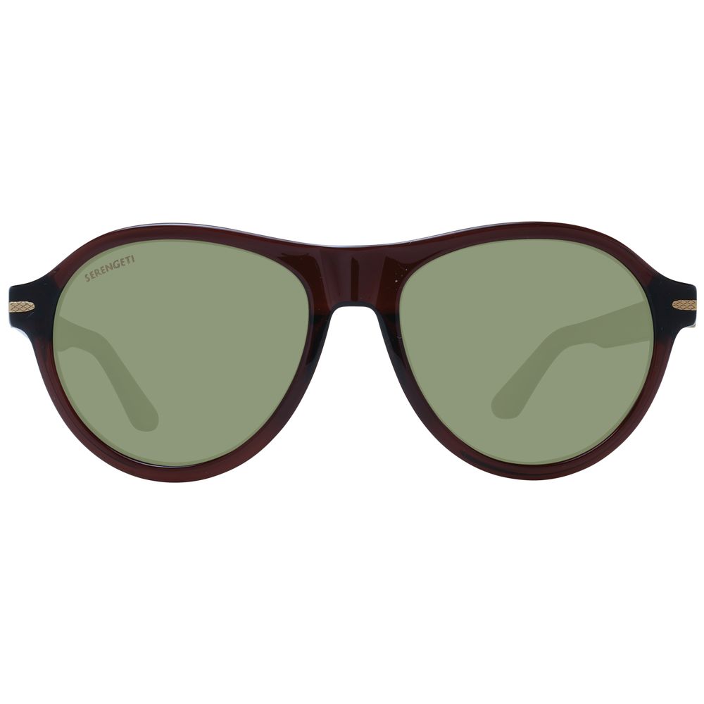 Sunglasses by Serengeti for men in acetate brown showcases a ethereal silhouette, featuring brown coloured frame full-rim round frame design with photochromatic polarized category-3-dark-tint lens for a ethereal finish.