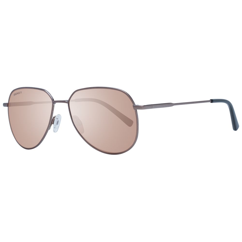 Sunglasses by Serengeti for unisex in metal and bronze featuring an opulent full-rim round frame design with a sophisticated bronze coloured frame finish and high-performance photochromatic polarized category-3-dark-tint lens.