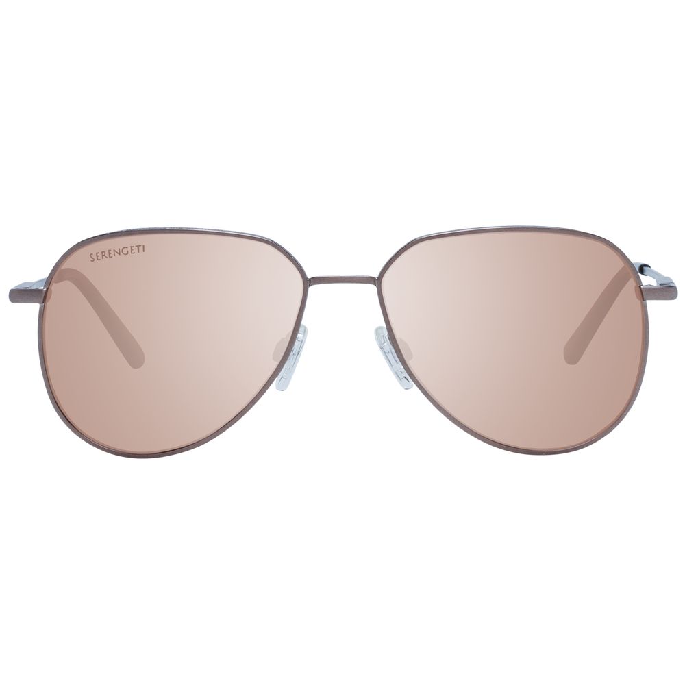 Sunglasses by Serengeti for unisex in metal bronze showcases a ethereal silhouette, featuring bronze coloured frame full-rim round frame design with photochromatic polarized category-3-dark-tint lens for a ethereal finish.