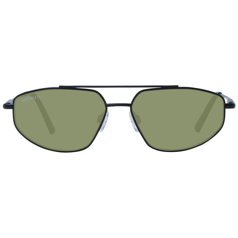 Sunglasses by Serengeti for men in metal black features a sumptuous silhouette, showcasing a sumptuous aviator full-rim frame design in black coloured frame with high-performance photochromatic polarized category-3-dark-tint lens.