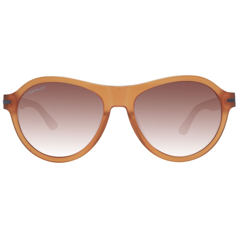 Sunglasses by Serengeti for men in acetate brown features an lustrous full-rim round frame design with brown coloured frame detailing and photochromatic polarized lens for a lustrous aesthetic.