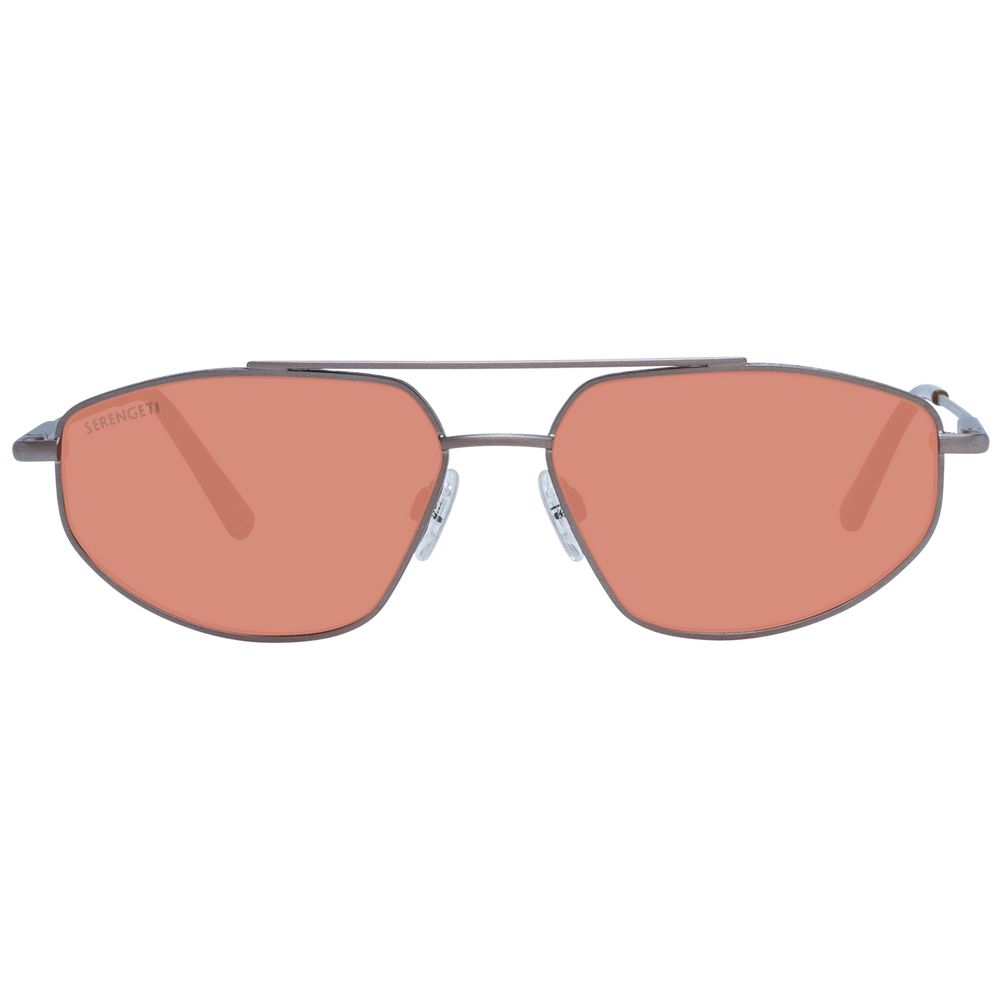 Sunglasses by Serengeti for men in metal bronze features a sumptuous silhouette, showcasing a sumptuous aviator full-rim frame design in bronze coloured frame with high-performance photochromatic lens.
