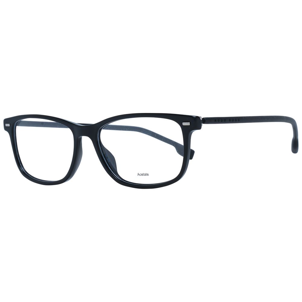 Eyeglasses Frames by Hugo Boss for men in acetate black features an refined silhouette, showcasing a sophisticated black coloured frame and refined full-frame frame design for a refined look.