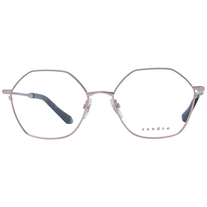 Eyeglasses Frames by Sandro for women in stainless steel rose-gold showcases a reflective silhouette, artfully incorporating a sophisticated rose-gold coloured frame with a distinct full-frame frame design.