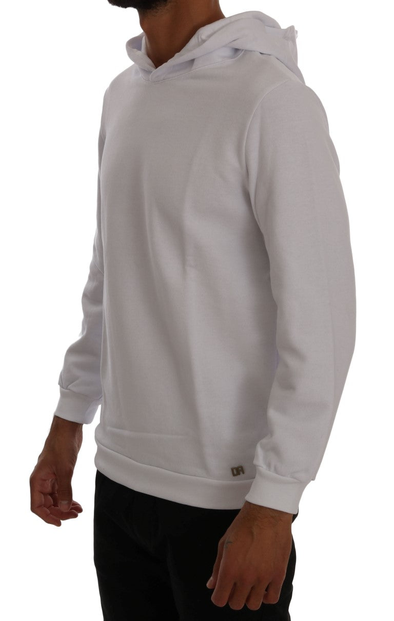 White Pullover Hooded Cotton Sweater