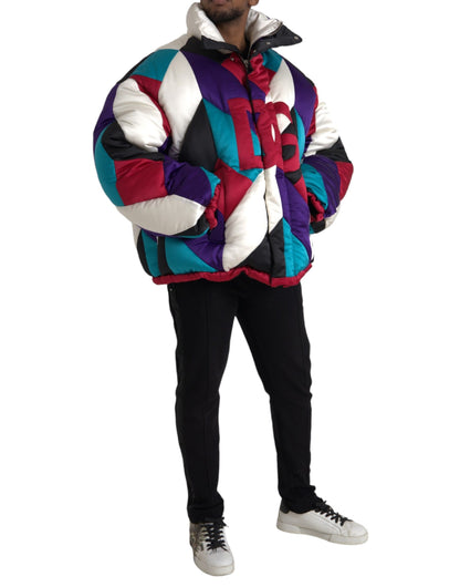 Dolce & Gabbana Men's Multicolor Logo Windbreaker Puffer Jacket