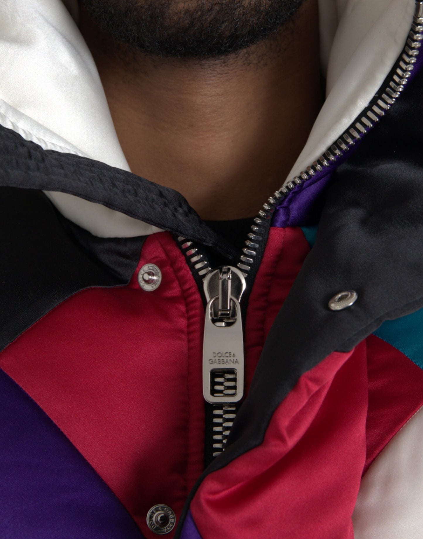 Dolce & Gabbana Men's Multicolor Logo Windbreaker Puffer Jacket