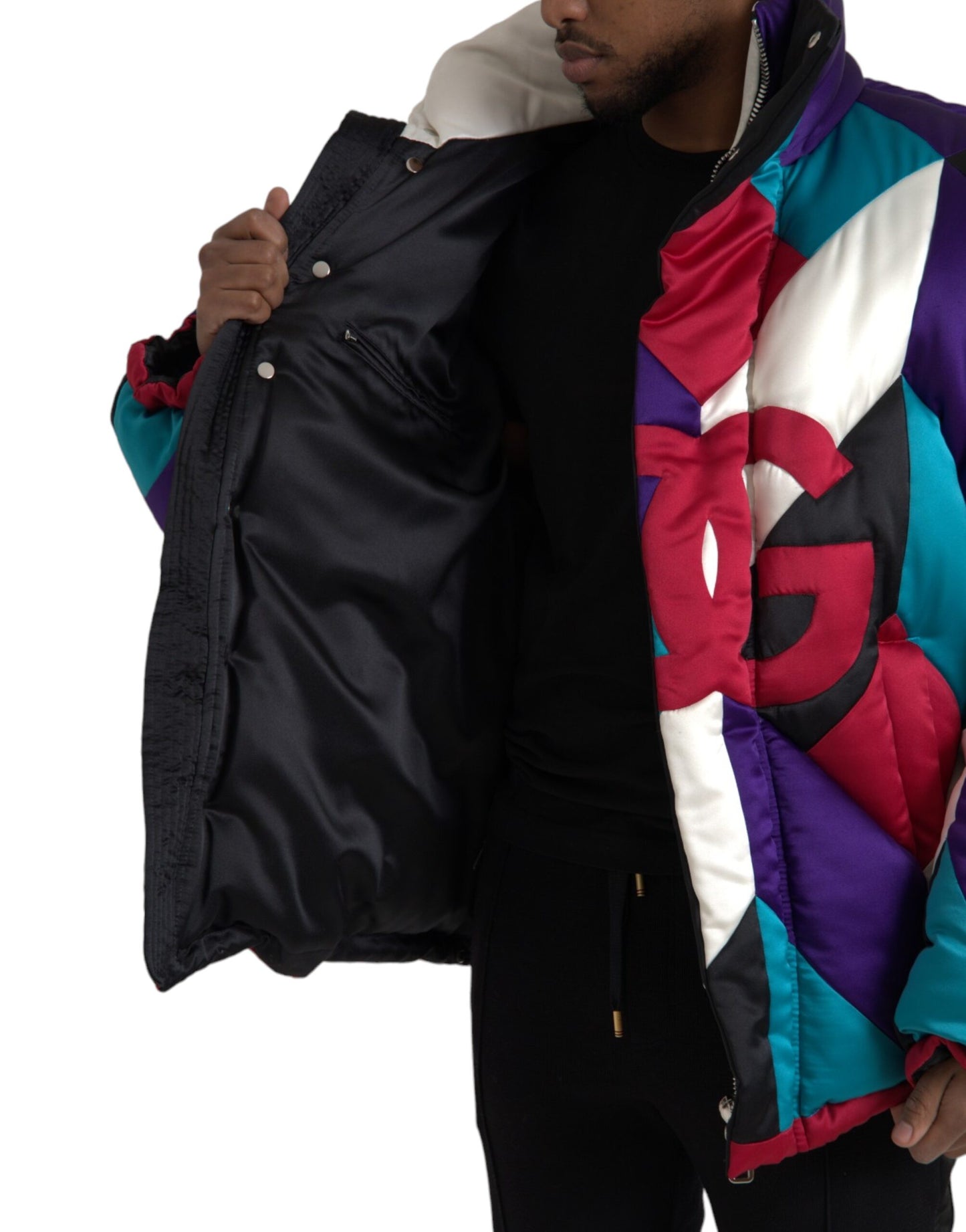Dolce & Gabbana Men's Multicolor Logo Windbreaker Puffer Jacket