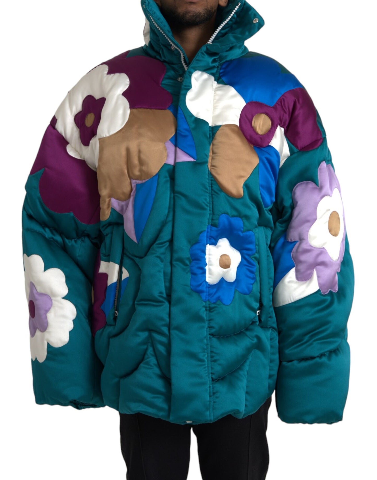 Dolce & Gabbana Men's Multicolor Floral Windbreaker Puffer Jacket