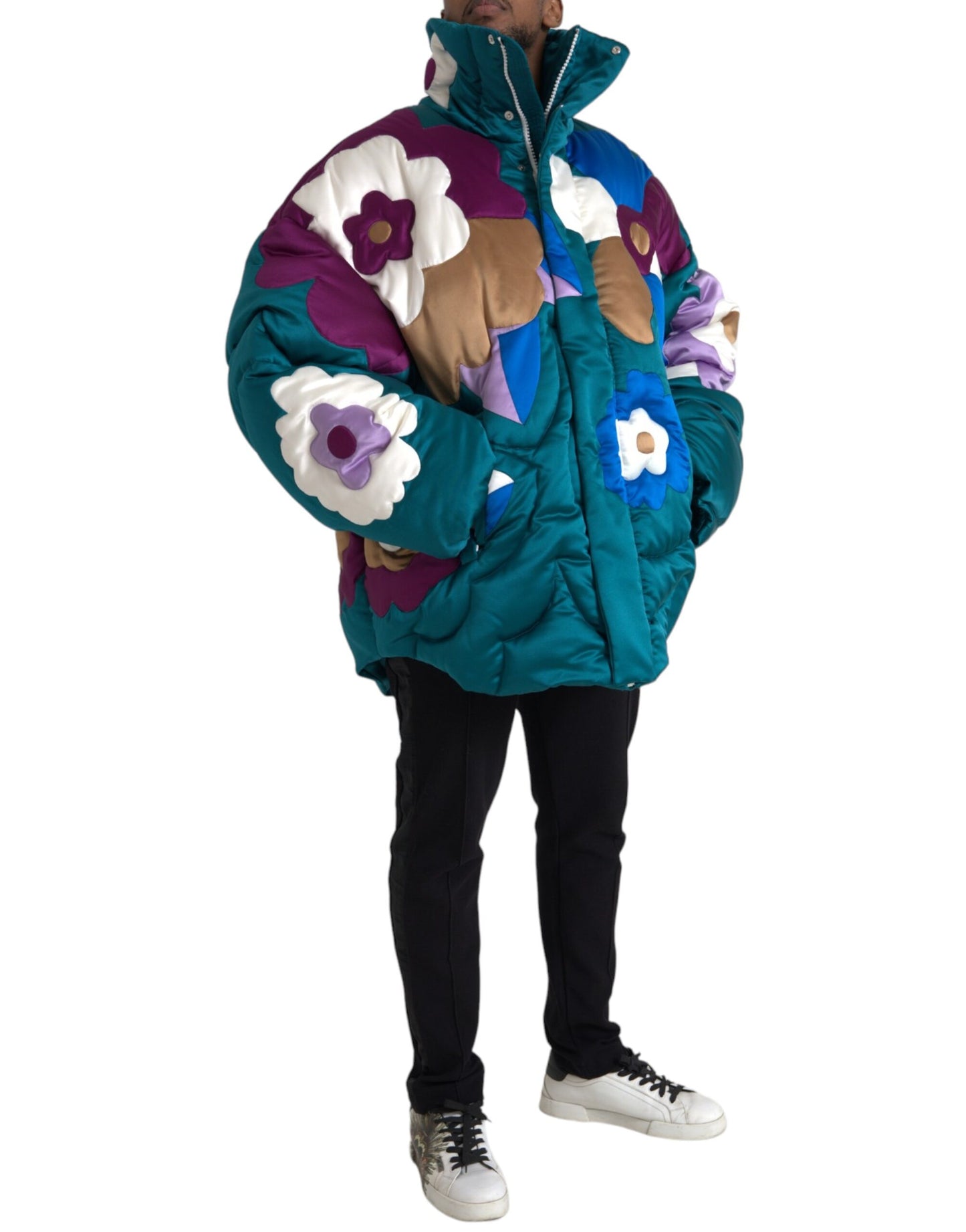 Dolce & Gabbana Men's Multicolor Floral Windbreaker Puffer Jacket