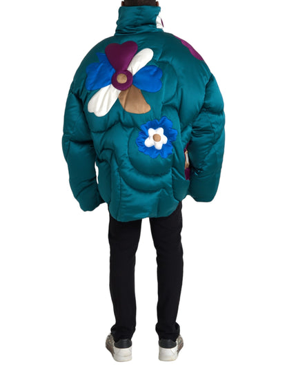 Dolce & Gabbana Men's Multicolor Floral Windbreaker Puffer Jacket
