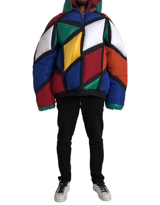 Dolce & Gabbana Men's Multicolor Quilted Hooded Puffer Jacket