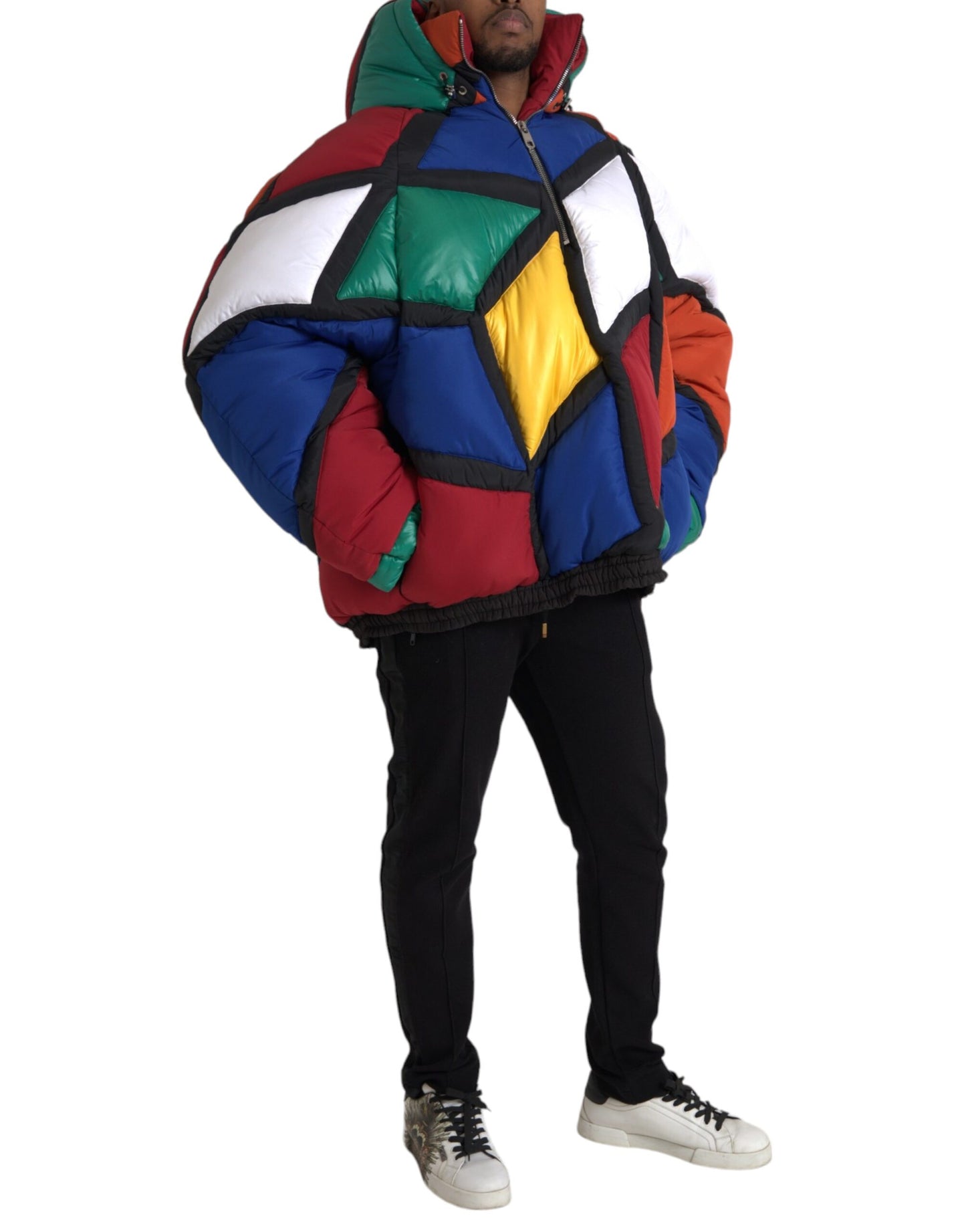 Dolce & Gabbana Men's Multicolor Quilted Hooded Puffer Jacket