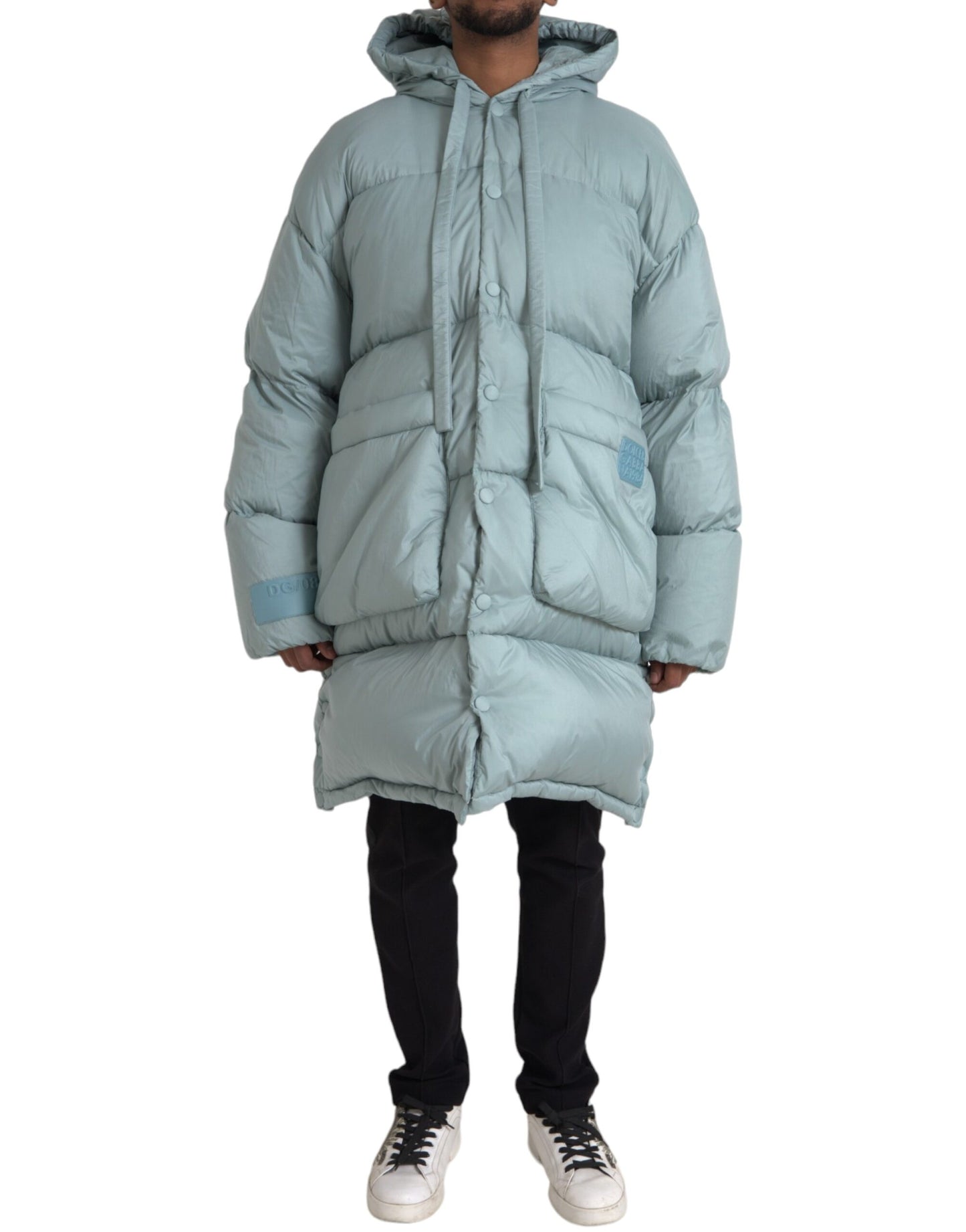 Dolce & Gabbana Men's Light Blue Quilted Hooded Puffer Jacket Men
