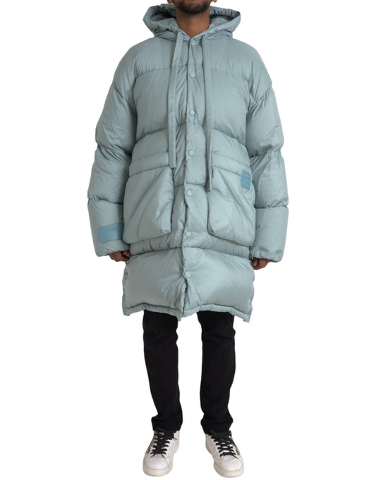 Dolce & Gabbana Men's Light Blue Quilted Hooded Puffer Jacket Men