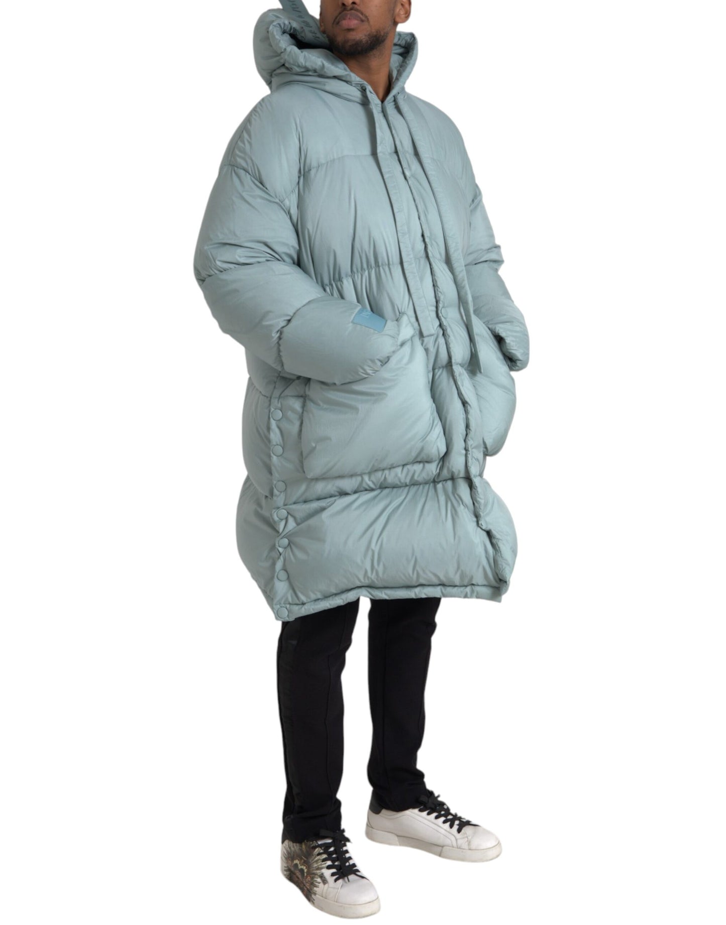 Dolce & Gabbana Men's Light Blue Quilted Hooded Puffer Jacket Men