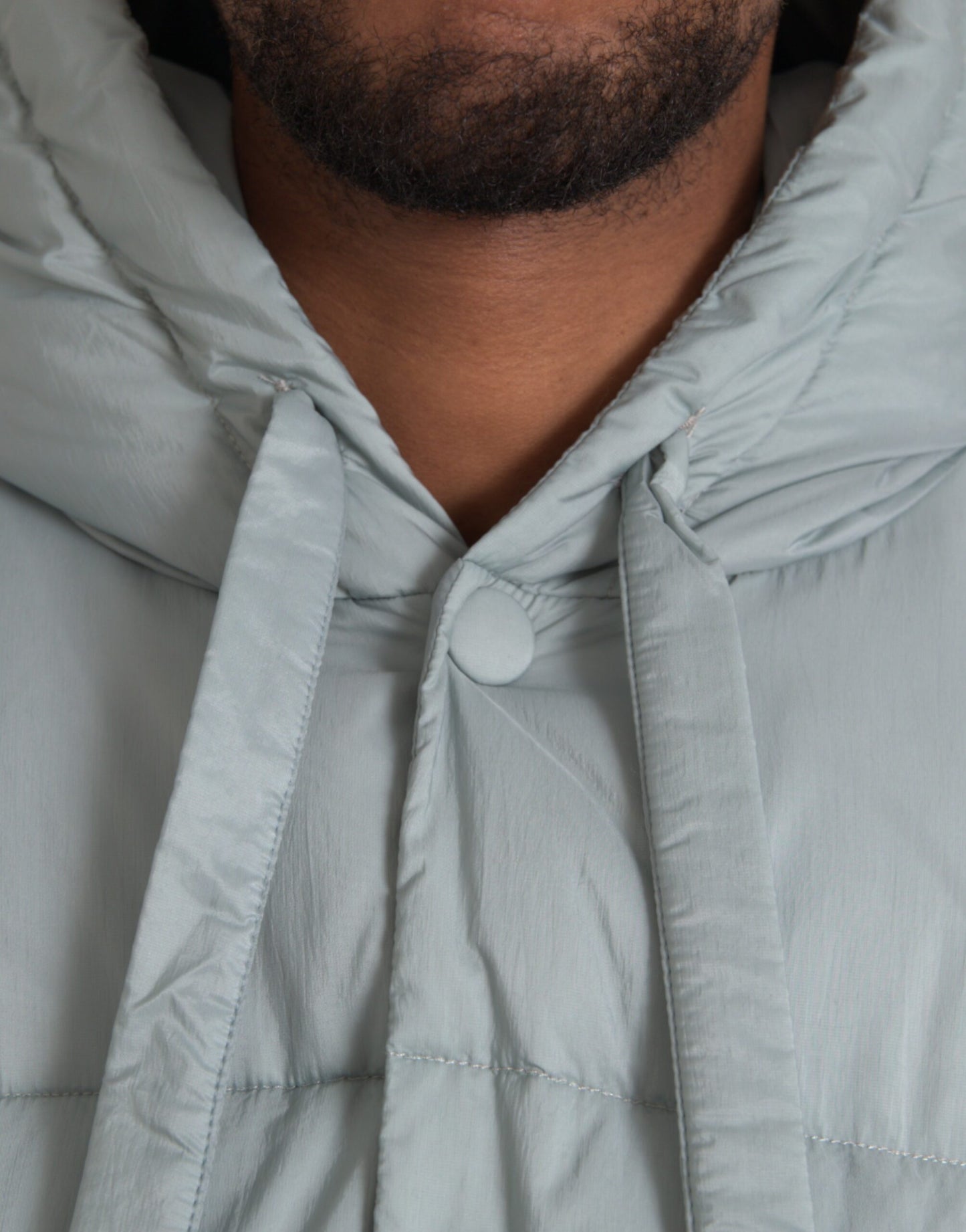 Dolce & Gabbana Men's Light Blue Quilted Hooded Puffer Jacket Men