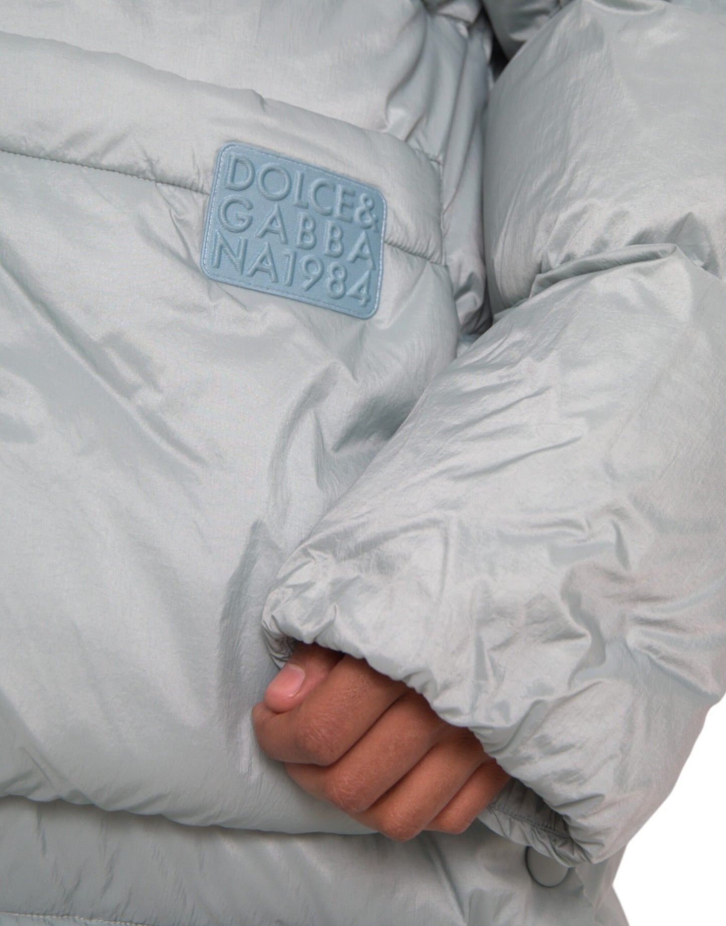 Dolce & Gabbana Men's Light Blue Quilted Hooded Puffer Jacket Men