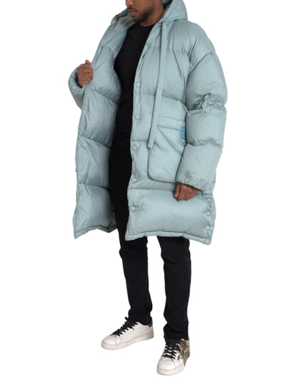 Dolce & Gabbana Men's Light Blue Quilted Hooded Puffer Jacket Men