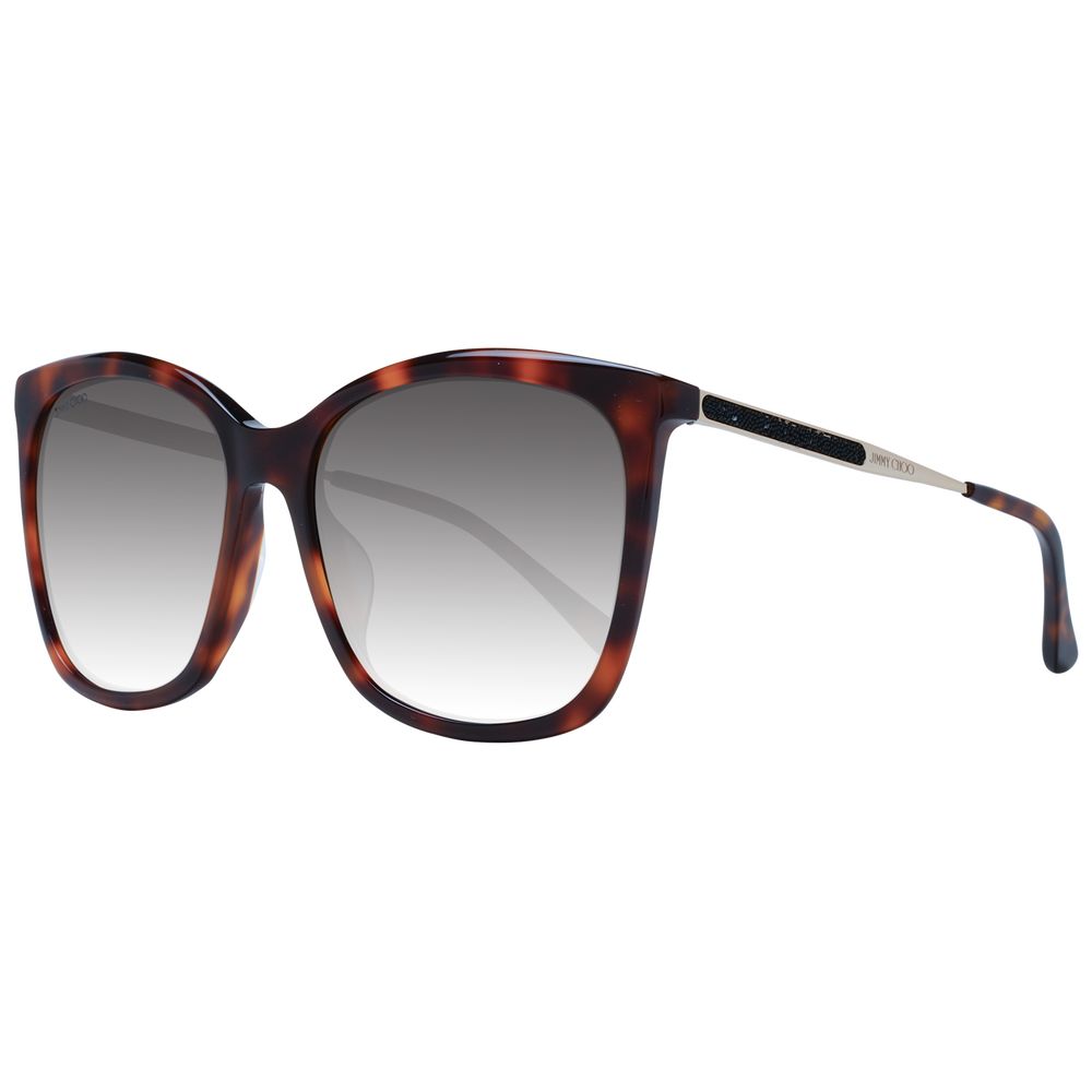 Sunglasses by Jimmy Choo for women in linen and gradient & brown presents a sumptuous silhouette, featuring brown coloured frame and full-rim square frame design with category-3-dark-tint gradient lens for a sumptuous look.