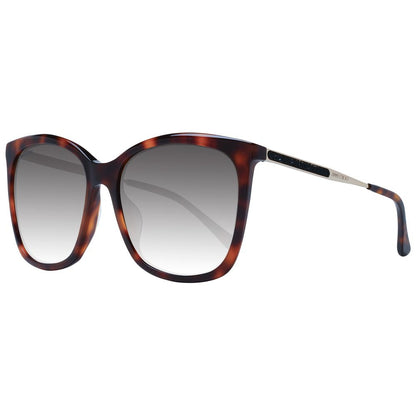Sunglasses by Jimmy Choo for women in linen and gradient & brown presents a sumptuous silhouette, featuring brown coloured frame and full-rim square frame design with category-3-dark-tint gradient lens for a sumptuous look.