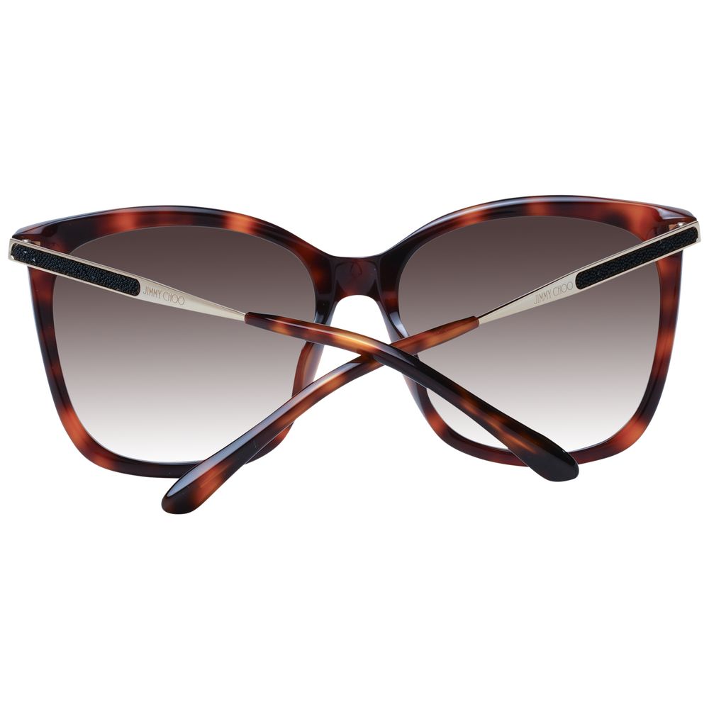 Sunglasses by Jimmy Choo for women in linen and gradient & brown featuring an opulent full-rim square frame design with a sophisticated brown coloured frame finish and high-performance category-3-dark-tint gradient lens.