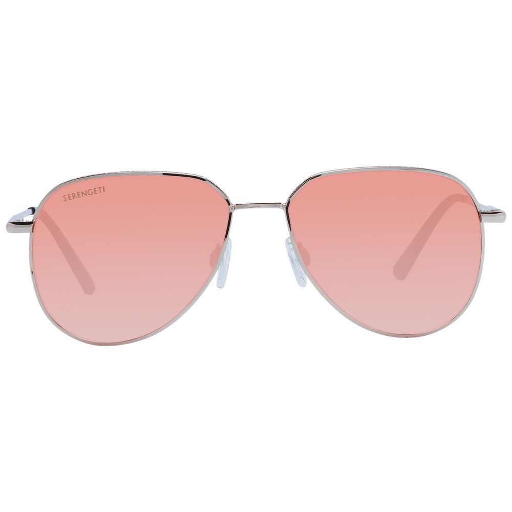 Sunglasses by Serengeti for unisex in metal rose-gold features an lustrous full-rim round frame design with rose-gold coloured frame detailing and photochromatic lens for a lustrous aesthetic.