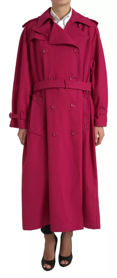 Dolce & Gabbana Women's Dark Pink Double Breasted Trench Coat Jacket