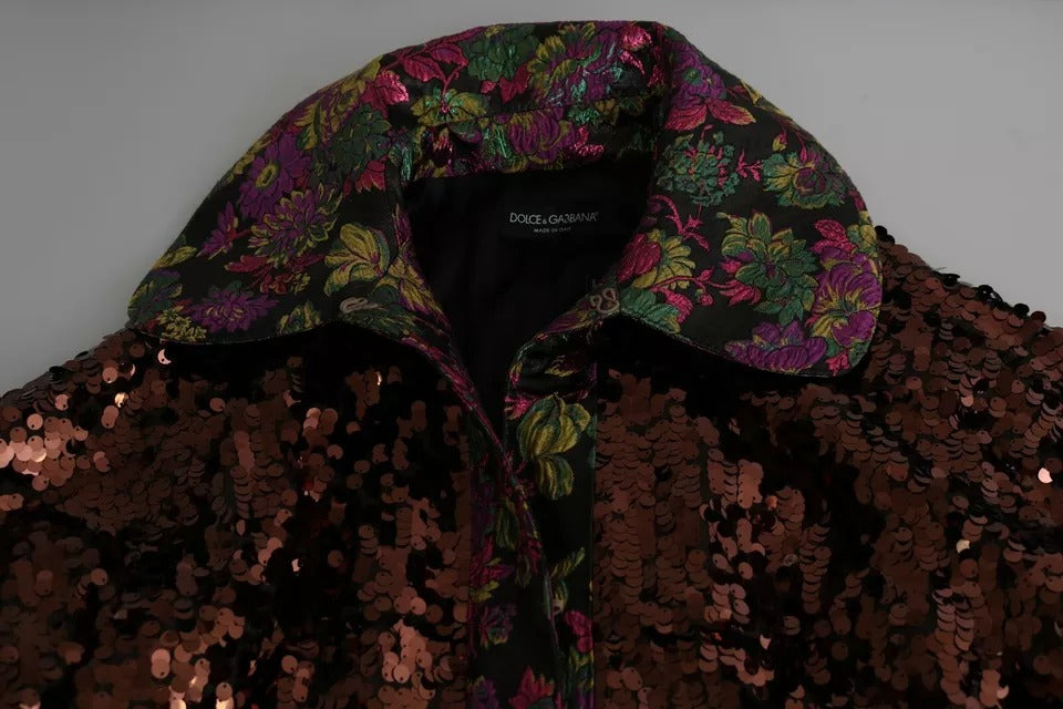 Dolce & Gabbana Women's Multicolor Sequined Long Coat Jaquard Jacket