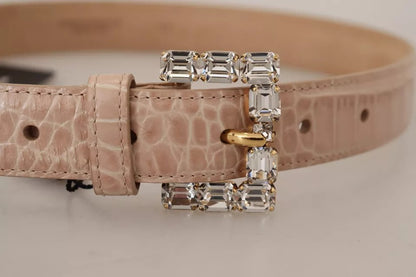 Beige Leather Crystal Buckle Women Belt