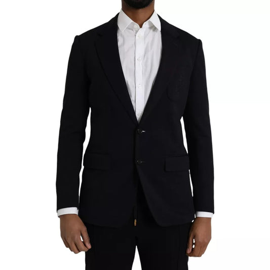 Dolce & Gabbana Men's Single Breasted Virgin Wool Silk Nylon & Goatskin Leather Blazer - Blue