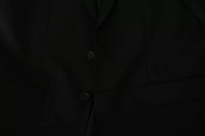 Black Wool Slim Fit Notch Jacket Blazer