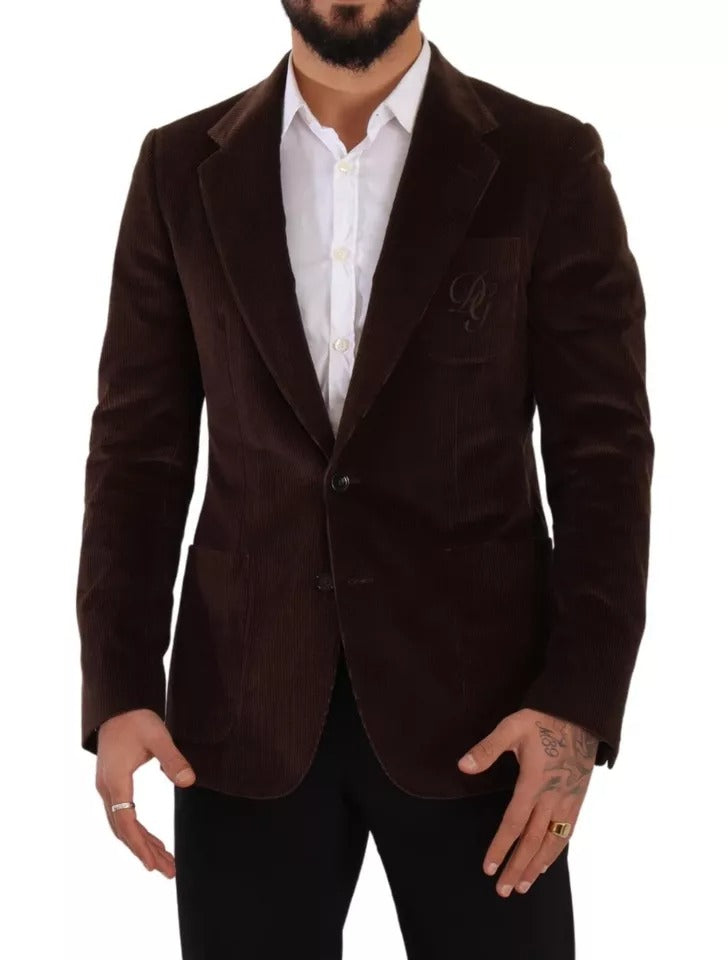 Dolce & Gabbana Men's Single Breasted Corduroy Cotton & Silk Blazer - Brown