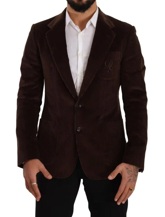 Dolce & Gabbana Men's Single Breasted Corduroy Cotton & Silk Blazer - Brown