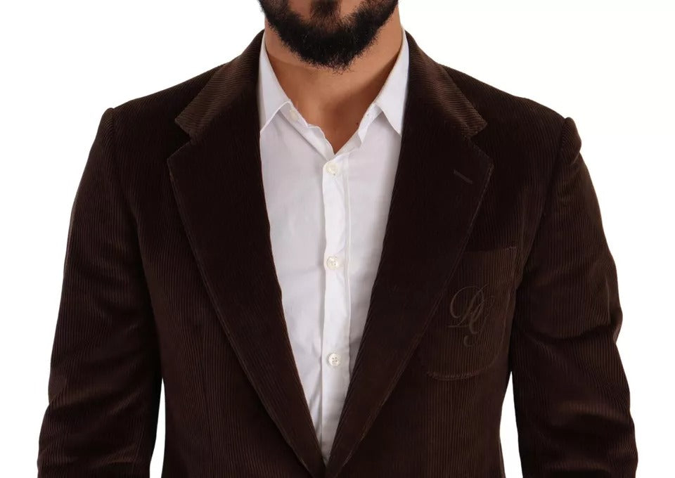 Dolce & Gabbana Men's Single Breasted Corduroy Cotton & Silk Blazer - Brown