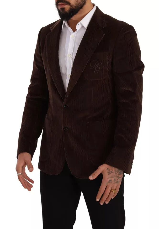 Dolce & Gabbana Men's Single Breasted Corduroy Cotton & Silk Blazer - Brown