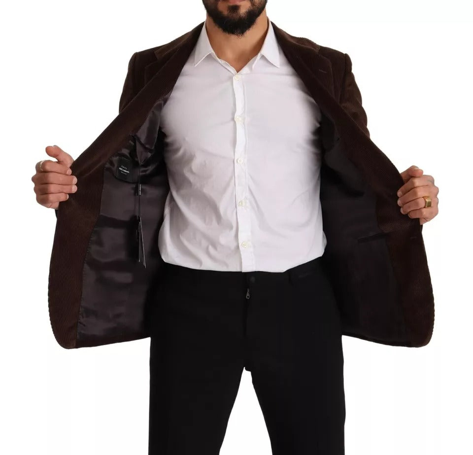 Dolce & Gabbana Men's Single Breasted Corduroy Cotton & Silk Blazer - Brown