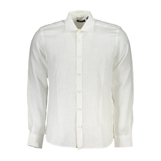 Shirt by North Sails for men in linen white features an architectural silhouette with a refined and elegant for a architectural look.
