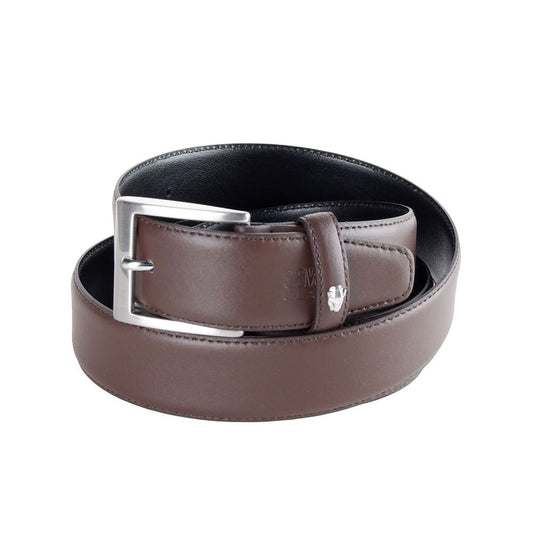 Belt by Cavalli Class for men in calfskin leather black & brown features an artisanal finish, elegantly showcasing the signature style and artisanal craftsmanship of the Calfskin Leather Belt design.