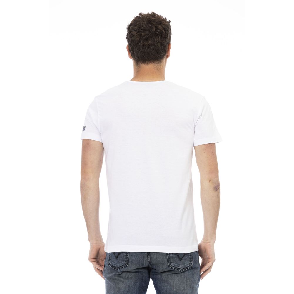 T-Shirt by Trussardi Action for men in viscose cotton canvas white & print showcases a unassuming silhouette, artfully detailed with a refined and unassuming for a sophisticated, contemporary look.