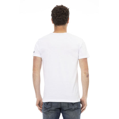 T-Shirt by Trussardi Action for men in viscose cotton canvas white & print showcases a unassuming silhouette, artfully detailed with a refined and unassuming for a sophisticated, contemporary look.