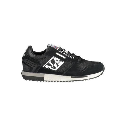 Athletic Sneakers by Napapijri for men in polyester polyethylene leather black showcases a architectural silhouette, artfully capturing the essence of the Men's Low Top Polyester Polyethylene Leather Athletic Sneakers with its signature architectural low-top style construction.