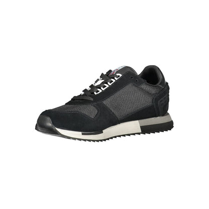 Athletic Sneakers by Napapijri for men in polyester polyethylene leather black features an stately silhouette, showcasing the signature low-top style of the Men's Low Top Polyester Polyethylene Leather Athletic Sneakers collection with a truly stately finish.