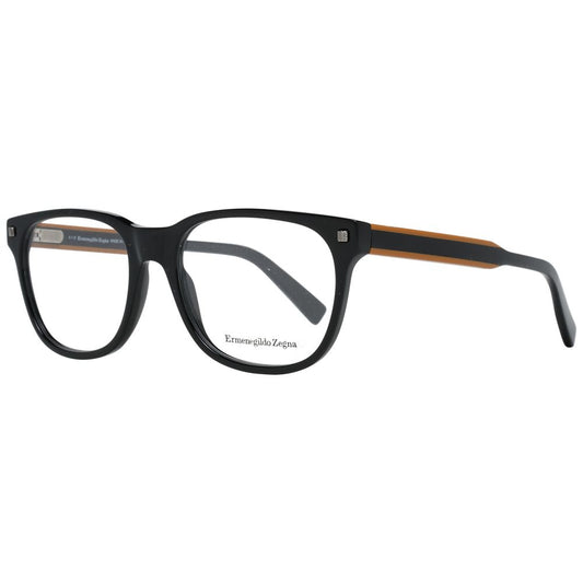 Eyeglasses Frames by Ermenegildo Zegna for men in plastic black showcases a reflective silhouette, artfully incorporating a sophisticated black coloured frame with a distinct full-frame frame design.