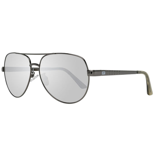 This Sunglasses by Guess for men in gray presents a sumptuous silhouette, showcasing a sumptuous aviator full-rim frame design in gunmetal coloured frame and high-performance mirrored category-3-dark-tint lens.