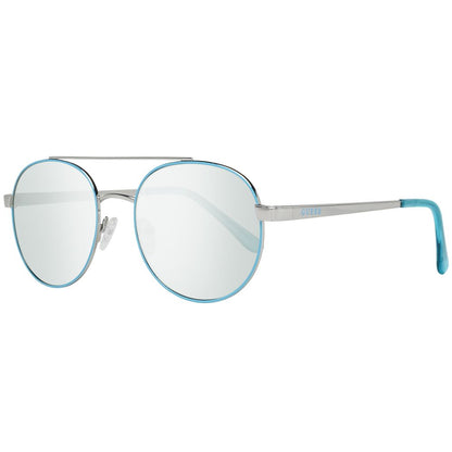 Sunglasses by Guess for women in metal turquoise features an ethereal aviator full-rim frame design with turquoise coloured frame frames and mirrored category-1-light-tint lens for a ethereal finish.